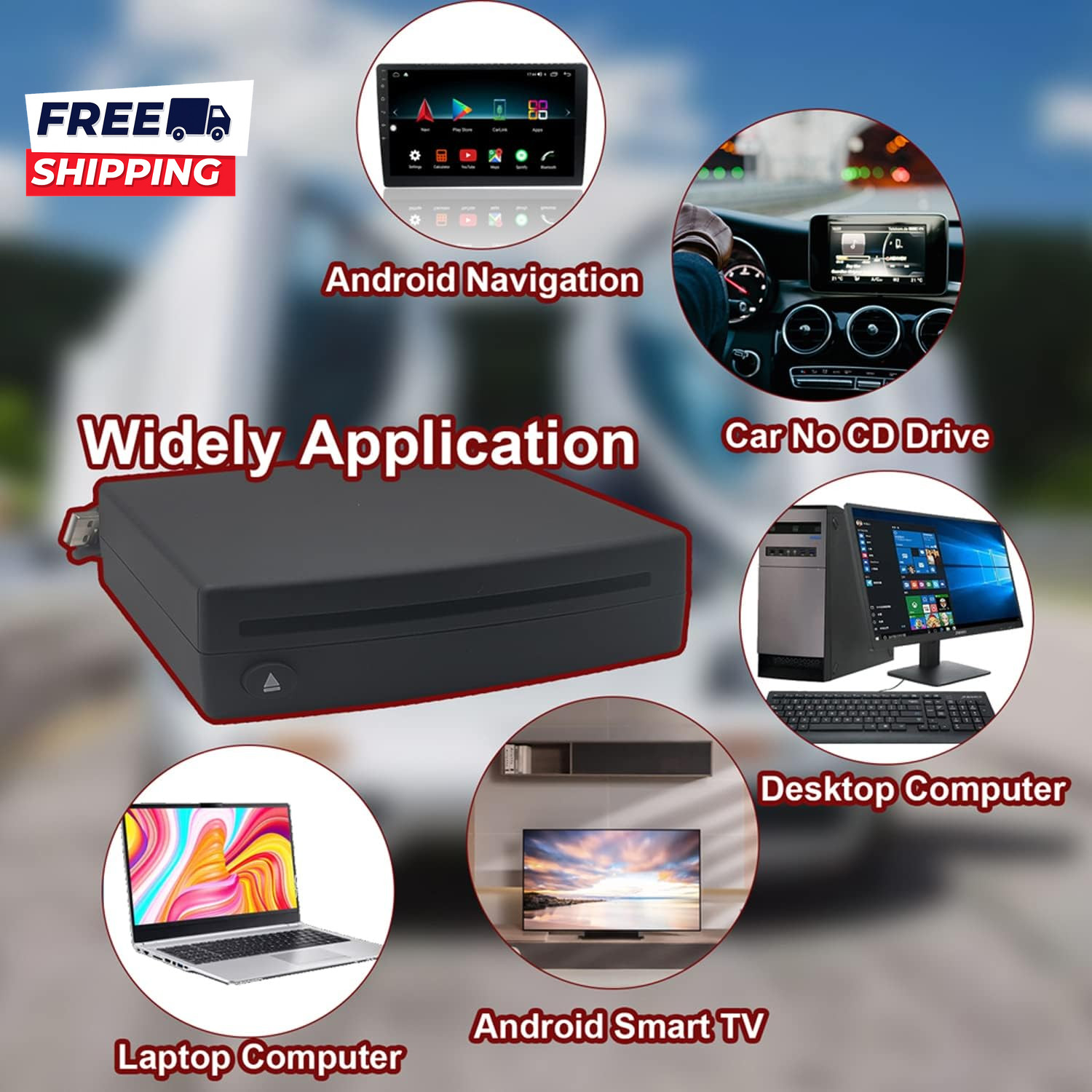 External USB Car Universal CD Player Vehicle CD Player for Car via USB Radio