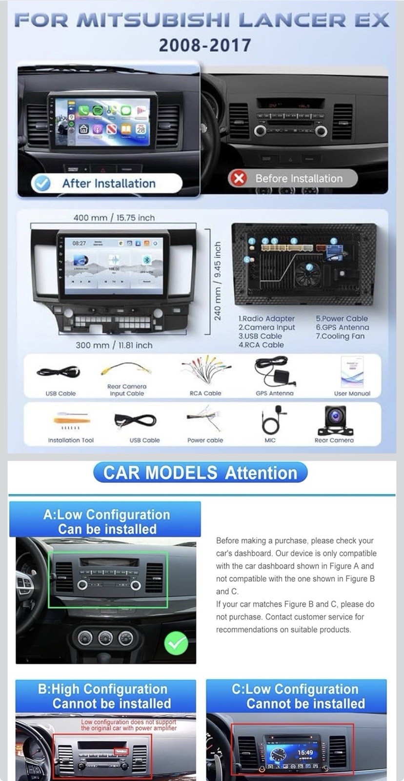 8Core 4G+64G Qual-comm Snapdragon Chip Car Radio Mitsubishi Lancer 2008-2017