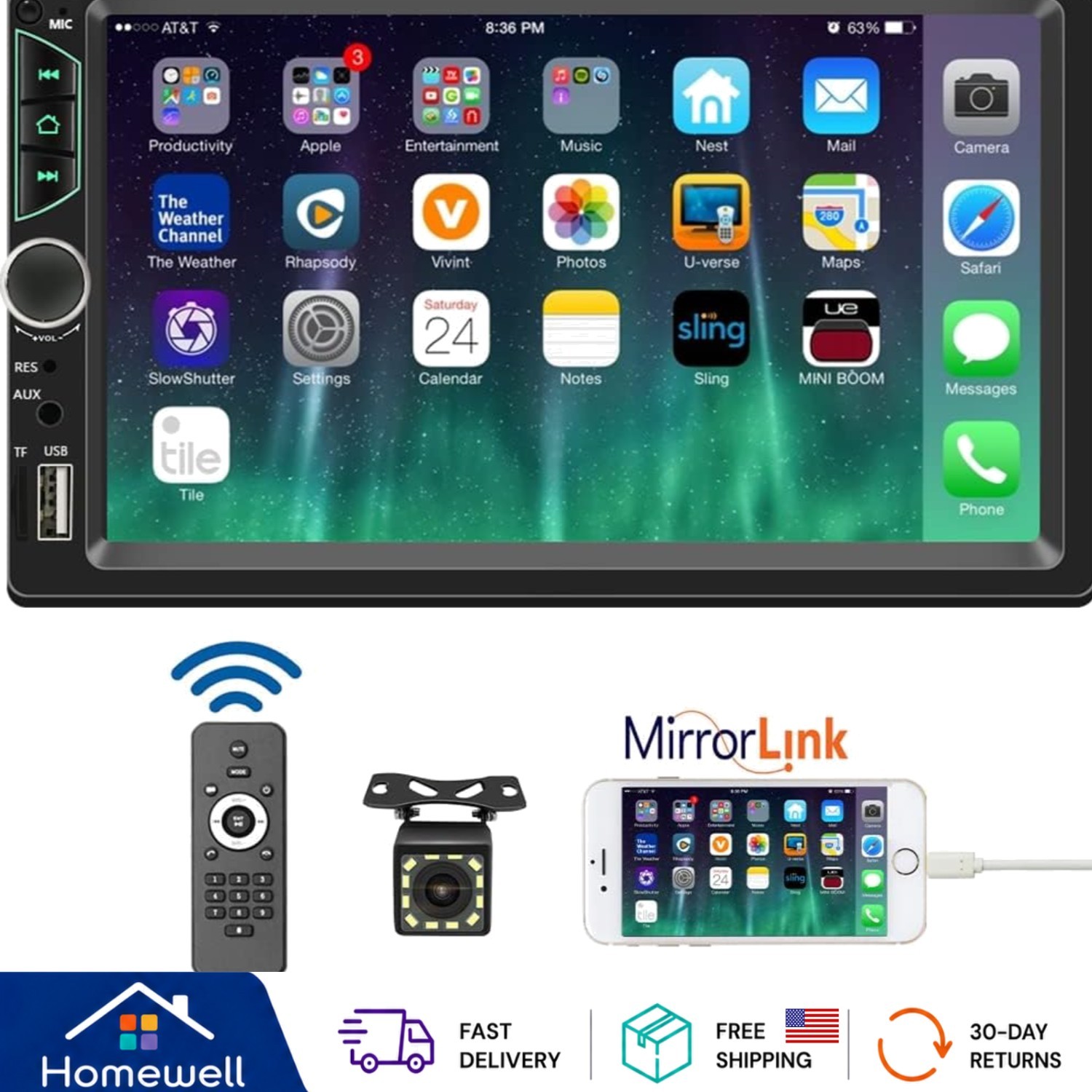 7-Inch Double Din Car Stereo with Backup Camera & Bluetooth 5.0 Connectivity