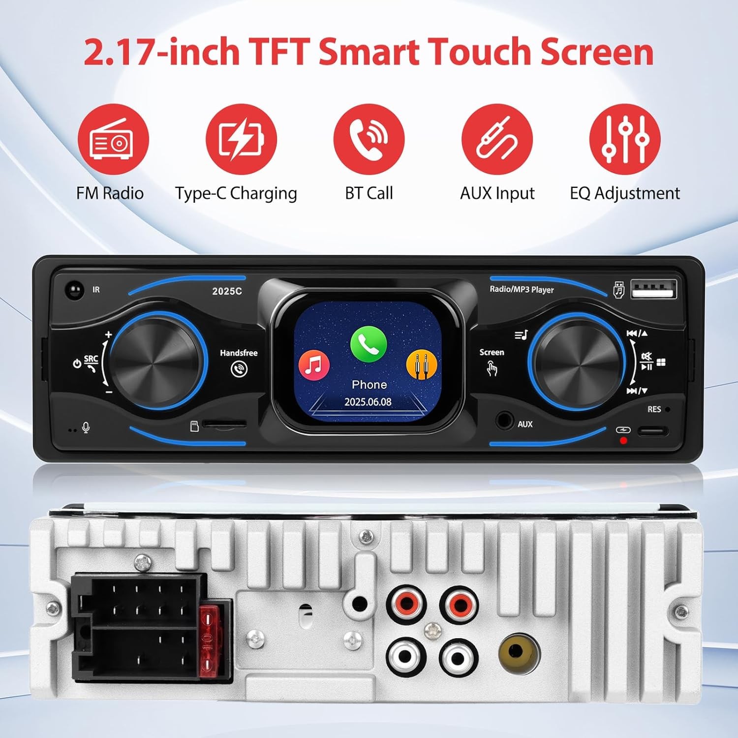 Single Din Car Stereo Radio MP3 Player Bluetooth FM/USB/TF/LCD/Aux In-dash