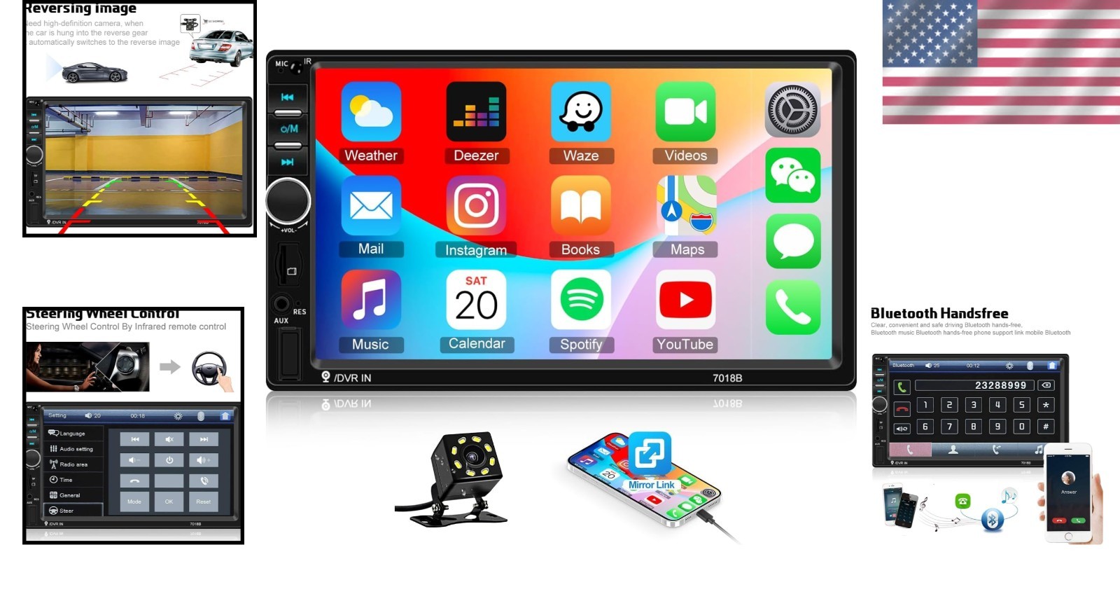 In-Dash Car Radio 4-Channel Output + Steering Wheel Control#