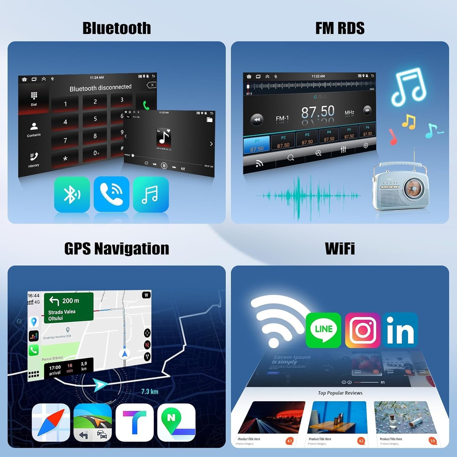 VW Passat Jetta Golf 7 Inch Car Stereo with GPS, Bluetooth & Hands-Free Calling