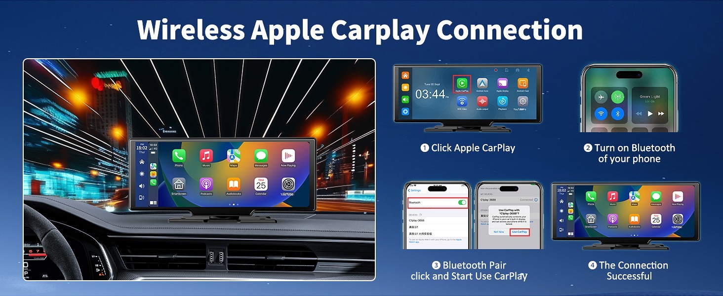 Wireless Portable Carplay Screen for Car – 10.26Inch Carplay & Android Auto Car