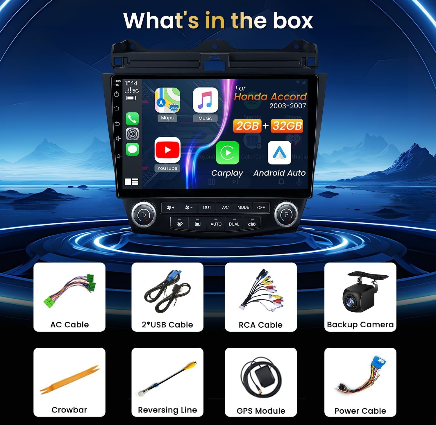 Auto GPS Carplay Stereo Radio Navigation with Backup Camera For Honda 2003-2013