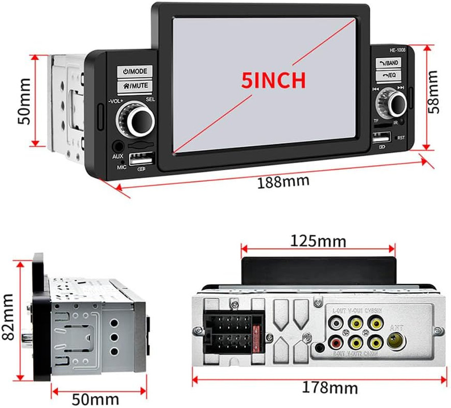 Single Din Car Stereo with Apple Carplay & Android Auto, 5 Inch HD Touch Screen