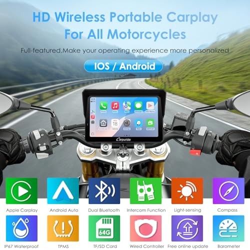 Motorcycle GPS Wireless Carplay/Android Auto, 7″ Waterproof W702S PRO
