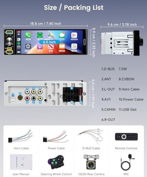 6.5 inch Single Din Car Radio Wireless Carplay 6.5 inch+Wireless Carplay+AM