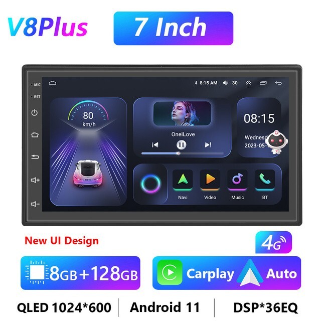 Podofo 8G 128G Car Radio GPS 2 din Android 10.0 Auto Carplay Universal 7″ 