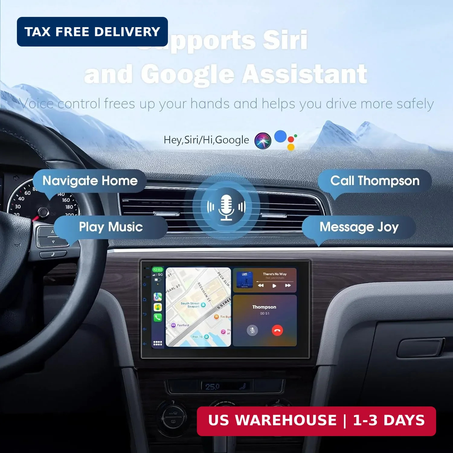 Haudio 7 Inch Double Din Car Stereo with Wireless Apple CarPlay & Android Auto,