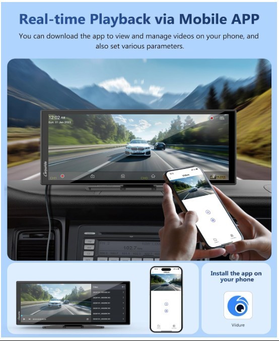 11.26″ Portable CarPlay & Android Auto Touchscreen with 4K Dash Cam
