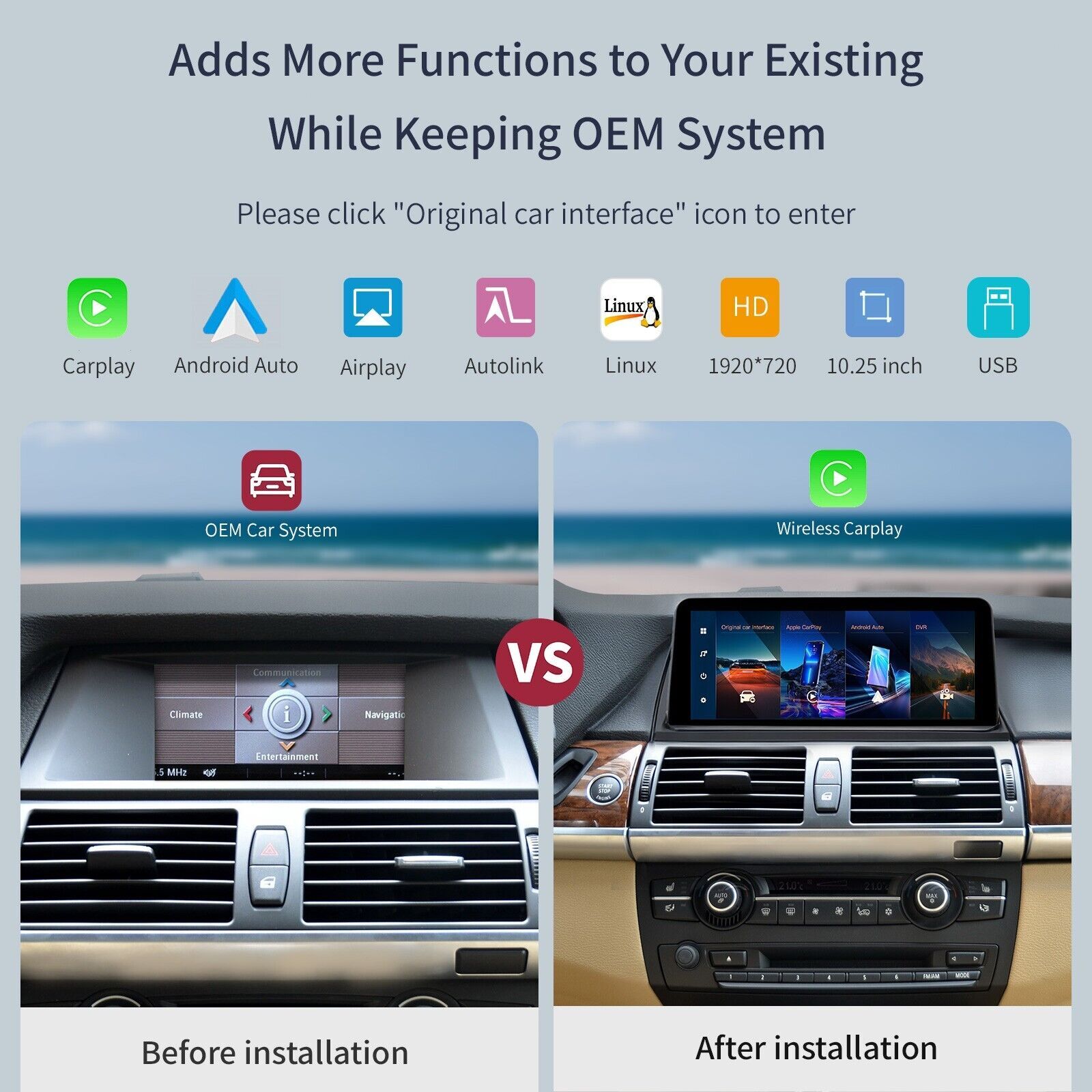 For BMW X5 E70 X6 E71 CCC 2011-2013 10.25” Android Auto CarPlay Car TouchScreen