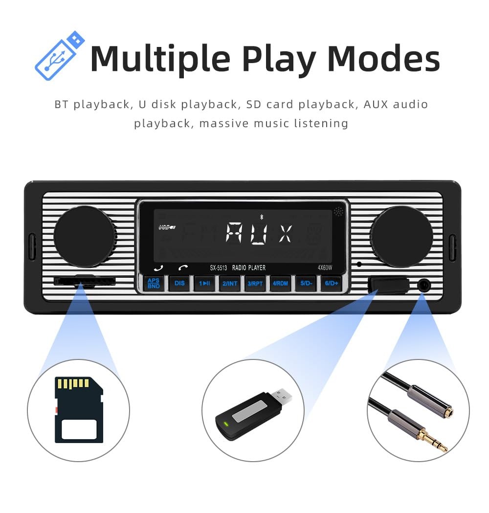 Single Din Car Radio Classic FM Radio,Bluetooth 7*1.97*2.28 inch