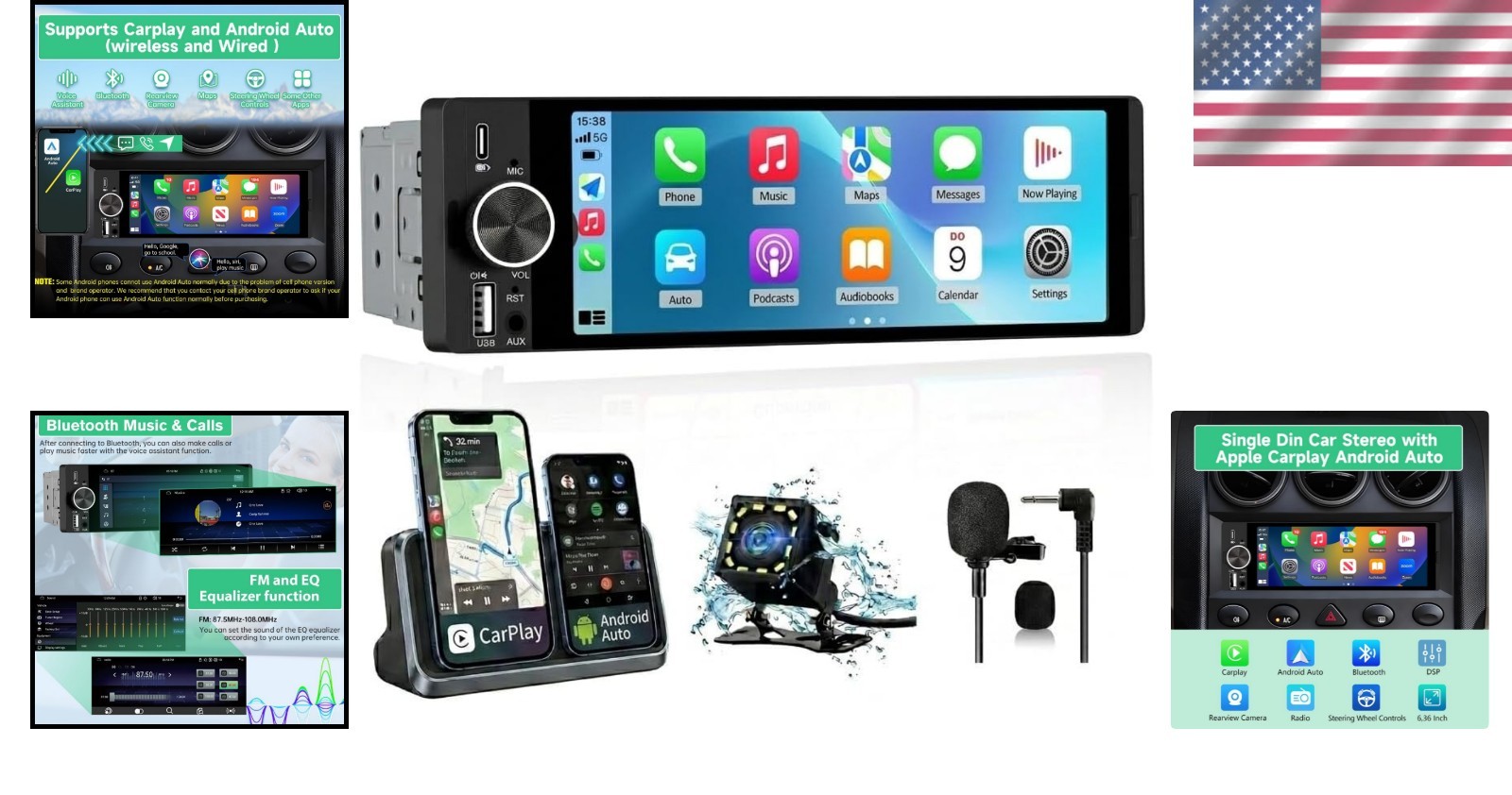 Advanced 6.36” Car Stereo with Wireless CarPlay, Bluetooth & EQ Controls
