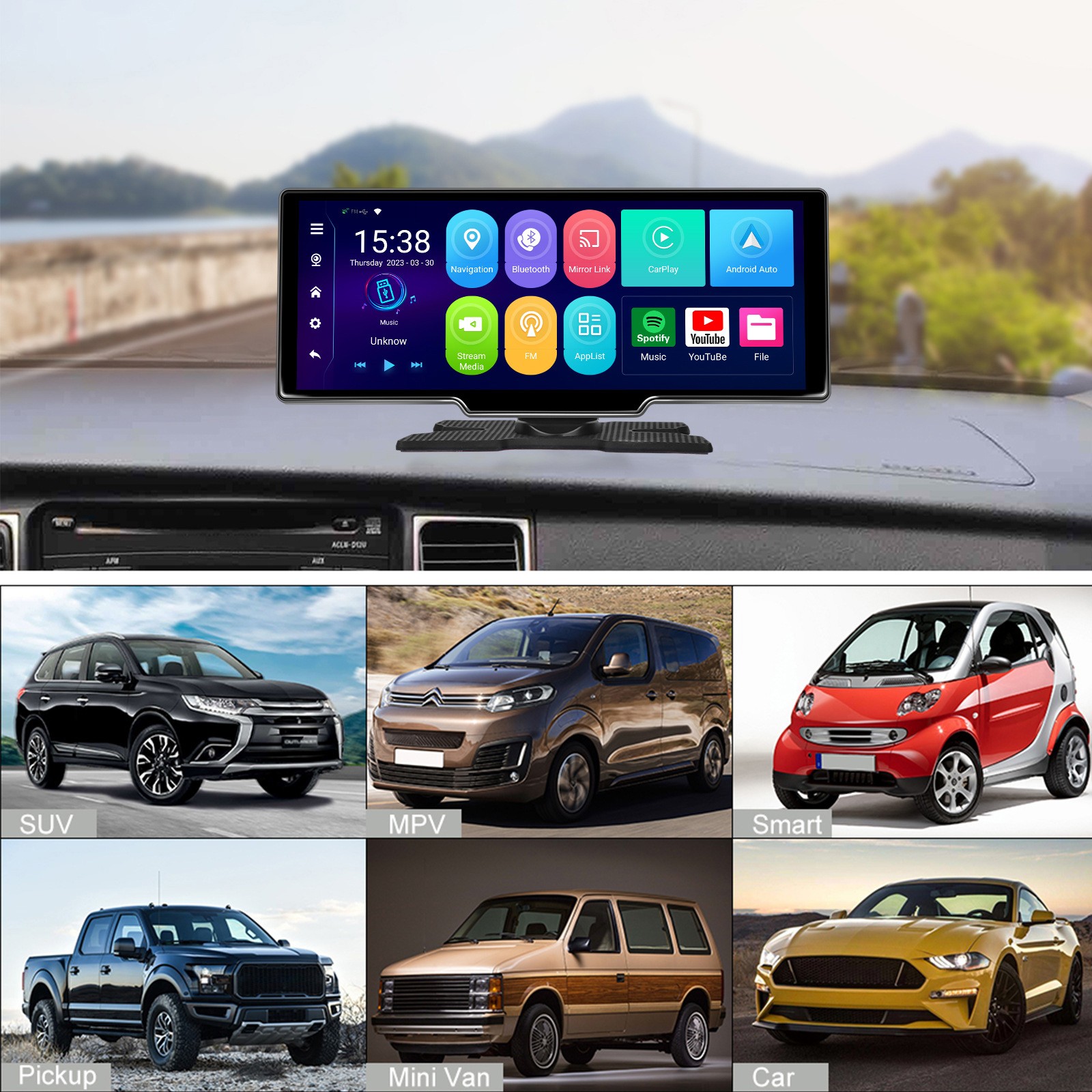 10.26″ Portable Bluetooth Car Navigation Carplay Wireless Car Radio + AHD Camera