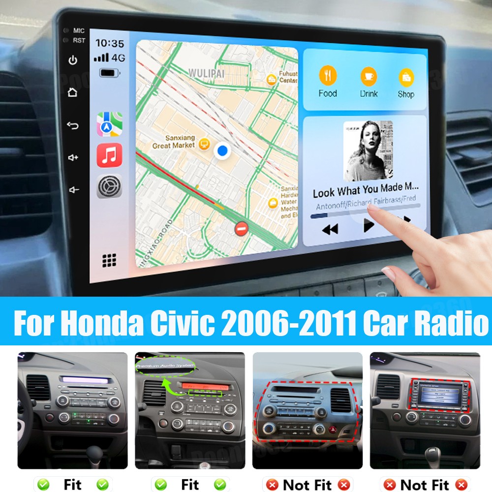 For Honda Civic 2006-2011 Car Stereo Radio Carplay GPS Android 13 Camera 2G+64GB