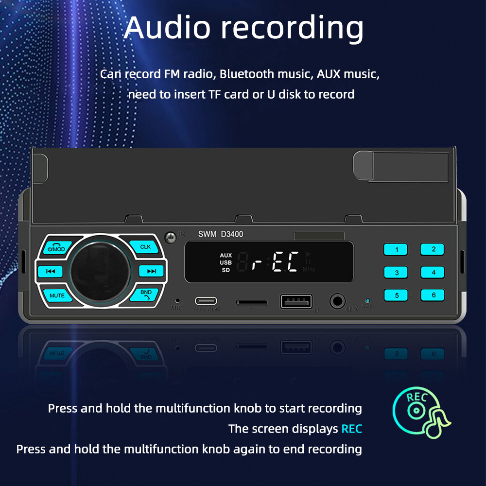 Single 1DIN Car Stereo Radio Voice Control Bluetooth TYPE-C USB FM TF MP3 Player