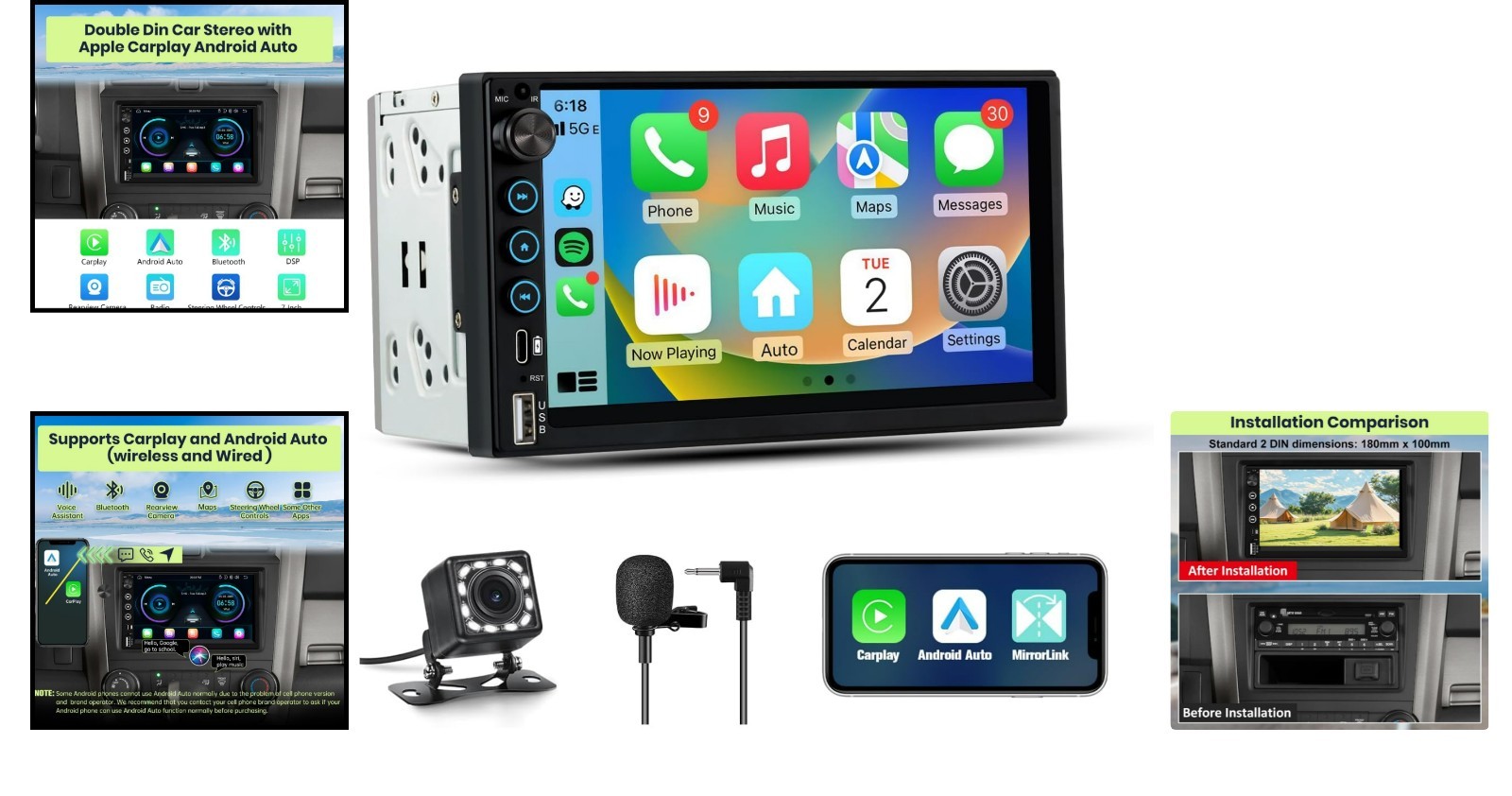 7 Inch IPS Touchscreen Double Din Car Stereo with Backup Camera & Bluetooth 5.0