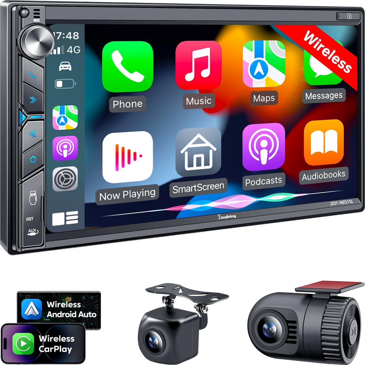 Upgrade Wireless Double Din Car Stereo with Apple Carplay, Android Auto, Dash Ca