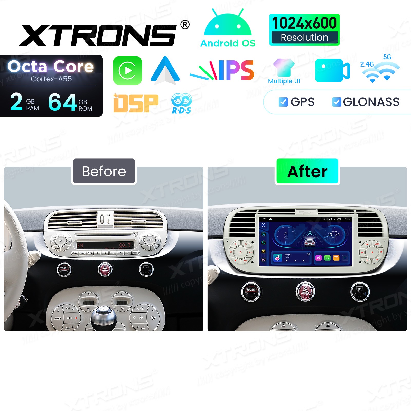 4G LTE Octa-Core CarPlay Android 13 Car GPS Stereo Radio WiFi 2+32G For Fiat 500