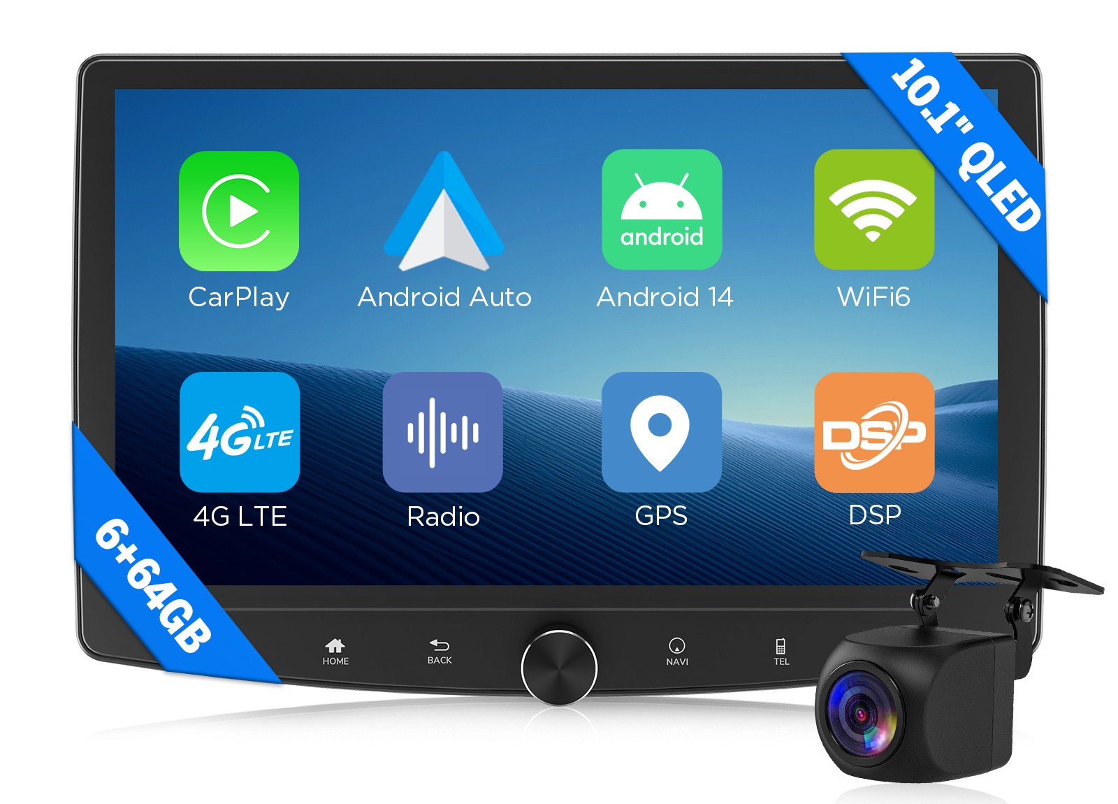2 DIN QLED Car Stereo Wireless CarPlay Android 14 10.1″ GPS Navigation Head Unit