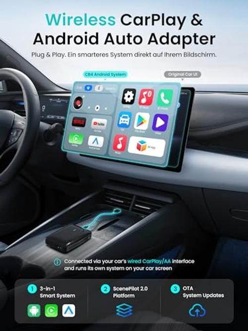 Magic AI Box Wireless CarPlay & Android Auto Adapter, Car Jet Black Finish