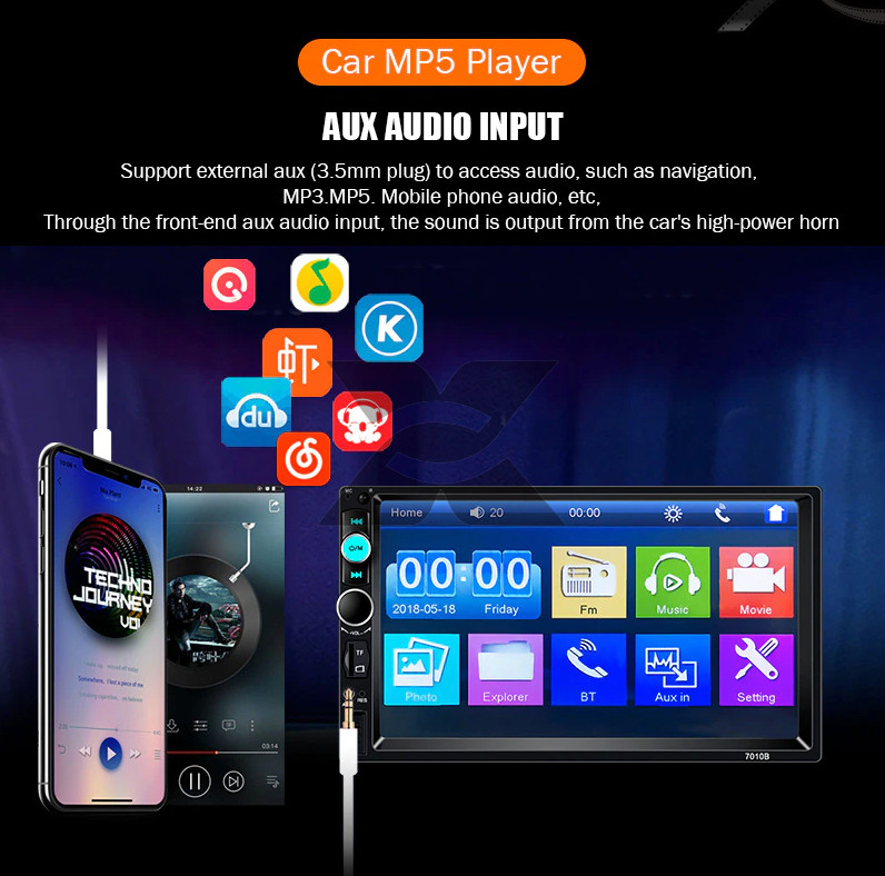 Double 2 DIN Car MP5 Player 7″ Bluetooth Touch Screen Stereo Radio With Camera