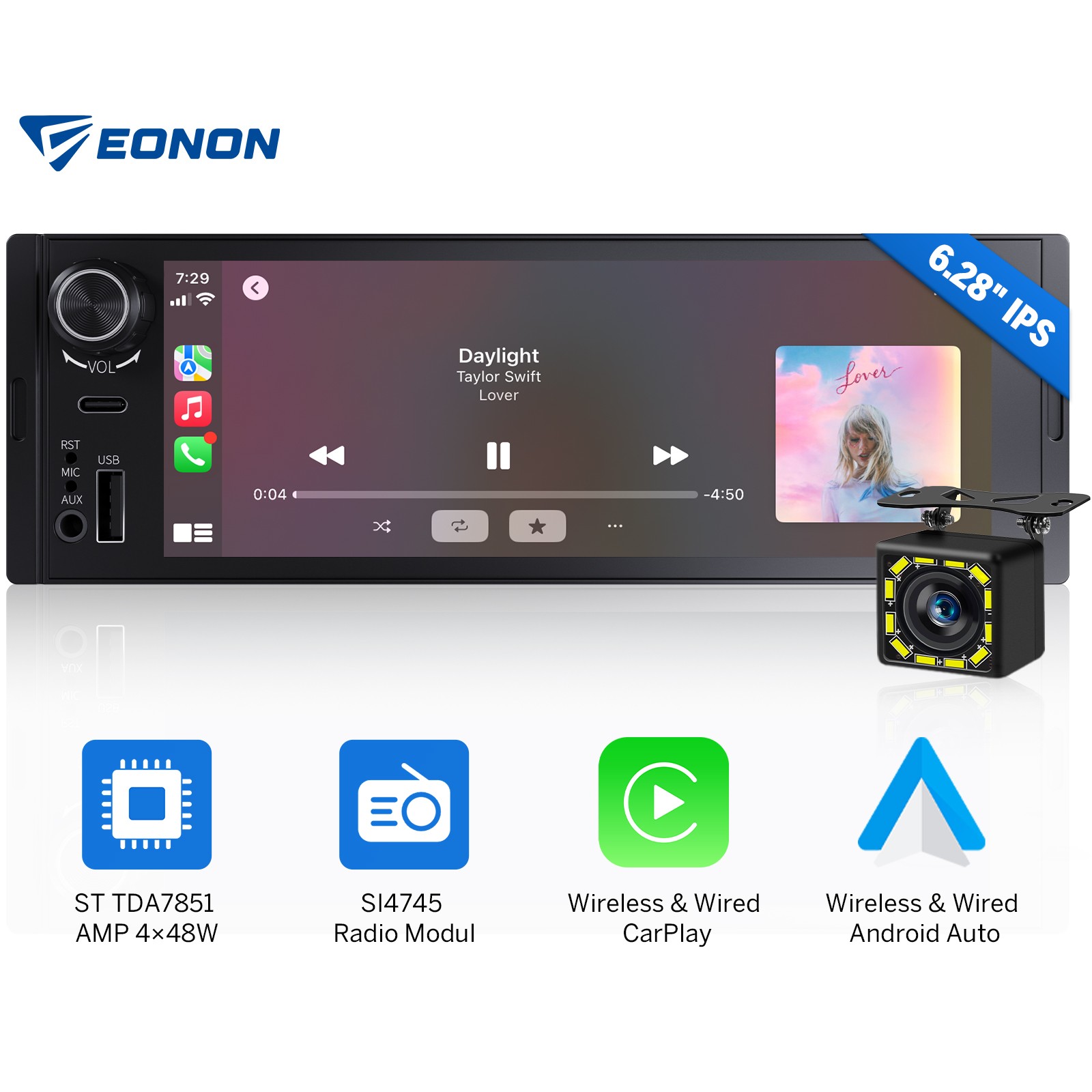 6.28 inch IPS Single 1 DIN Android Auto Car Stereo Radio CarPlay Bluetooth Audio