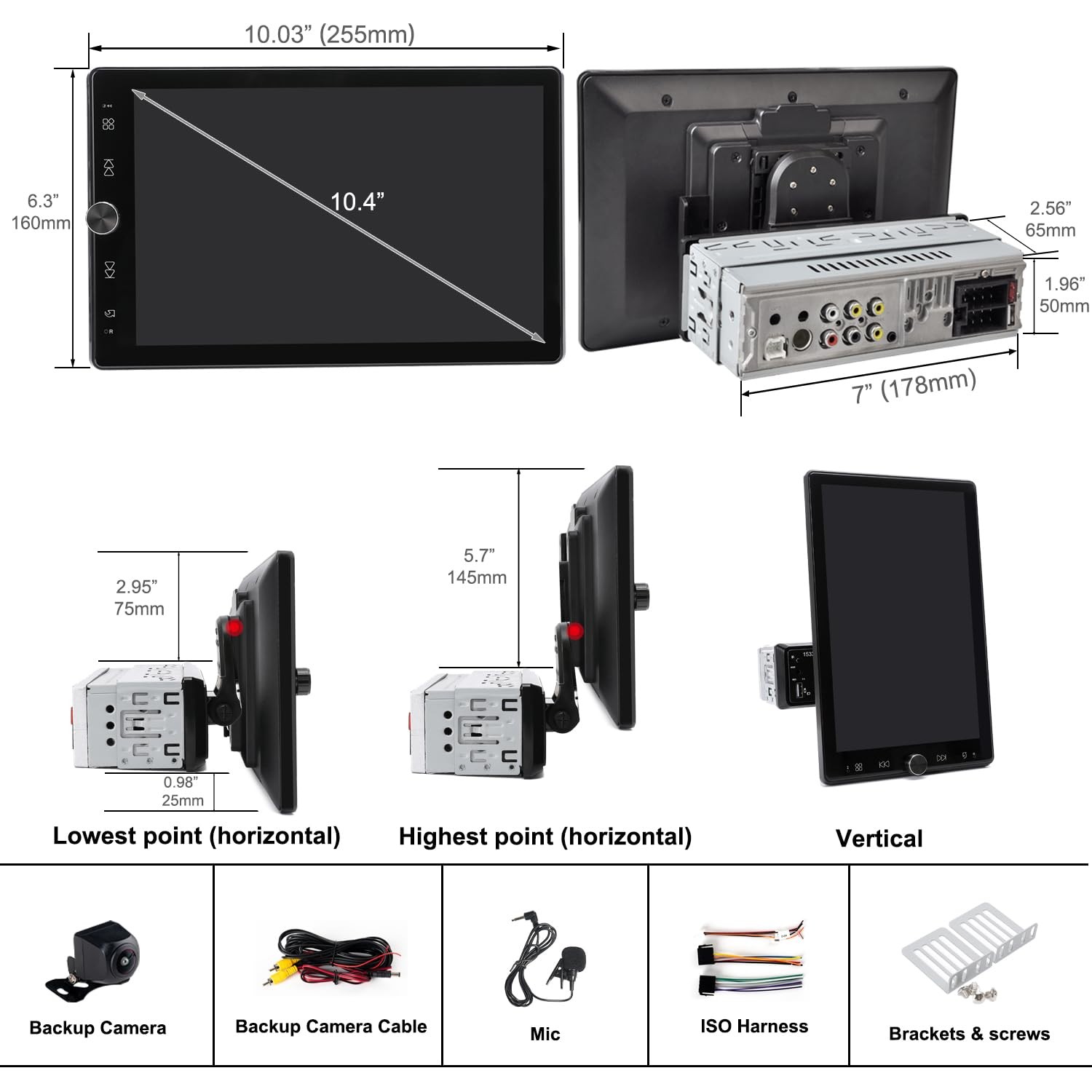 Alondy Single Din Car Radio Touchscreen 10.4″ Rotatable Compatible with