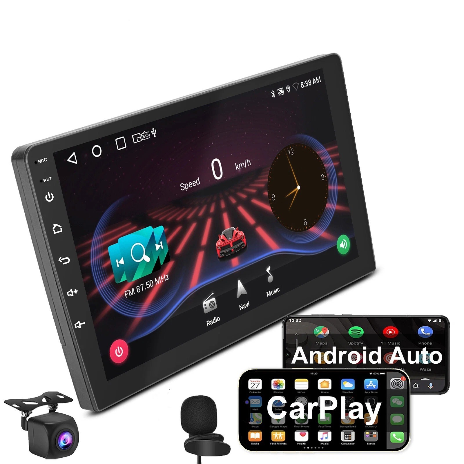 KHH 10.1″ Double 2 DIN Android 11 Car Stereo Radio 2+32G CarPlay WiFi GPS+Camera