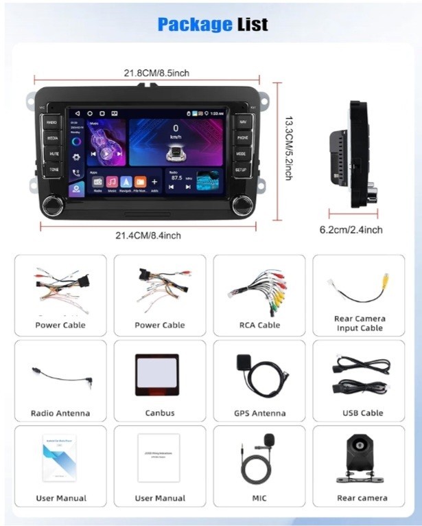 Android 15 Car Stereo VW Jetta Passat Golf Tiguan CarPlay GPS 4GB+64GB BRAND NEW