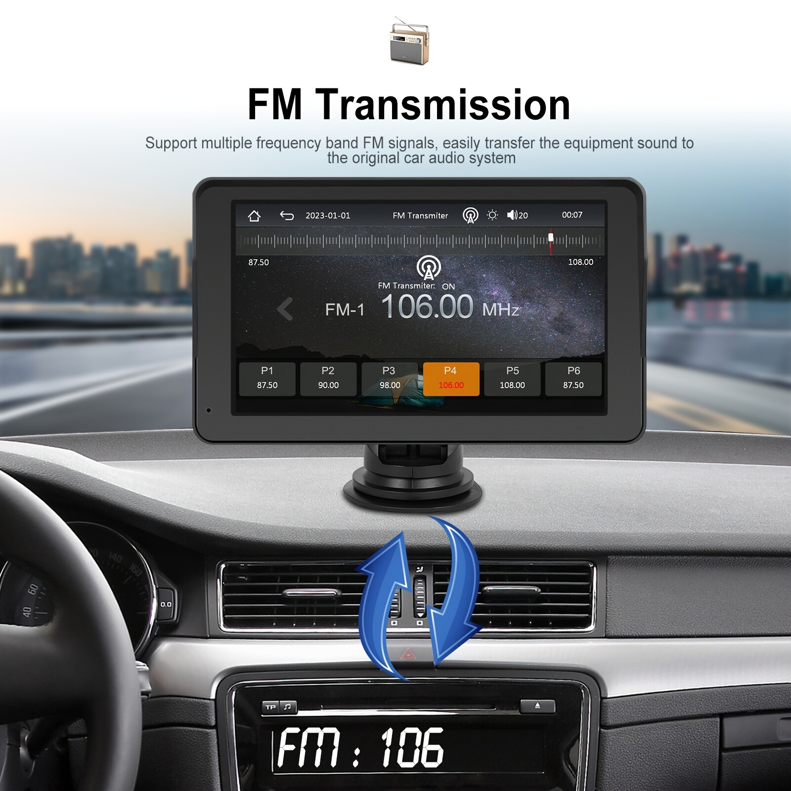 7” Portable Wireless Apple CarPlay Android Auto Touch Screen Car Radio Stereo.
