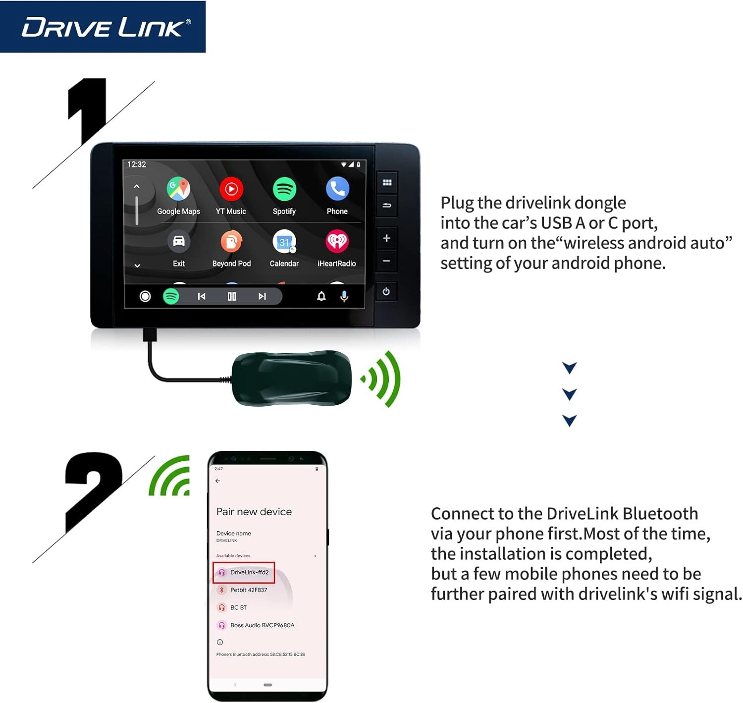 Android Auto Wireless Adapter for 2016+ Factory Cars Converts Wired Android Auto
