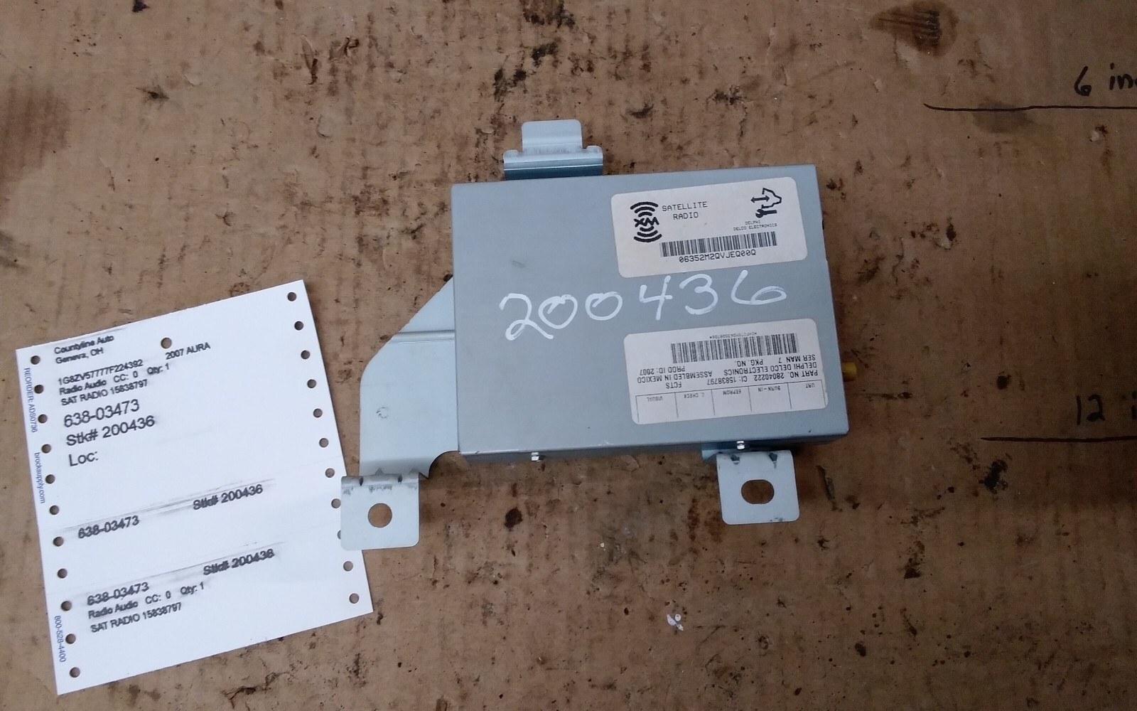 2007 SATURN AURA SATELLITE RADIO MODULE ID- 15838797