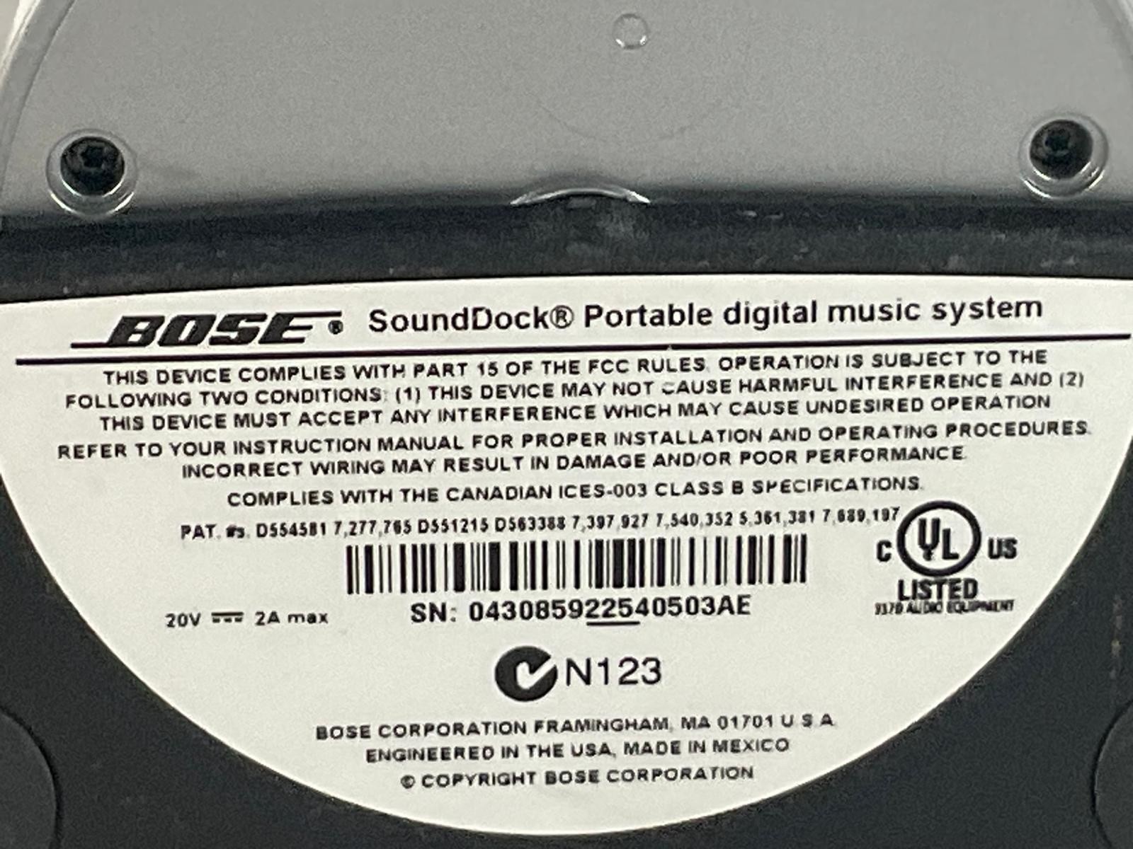 Bose SoundDock N123 Portable Digital Music System Battery 300770-001