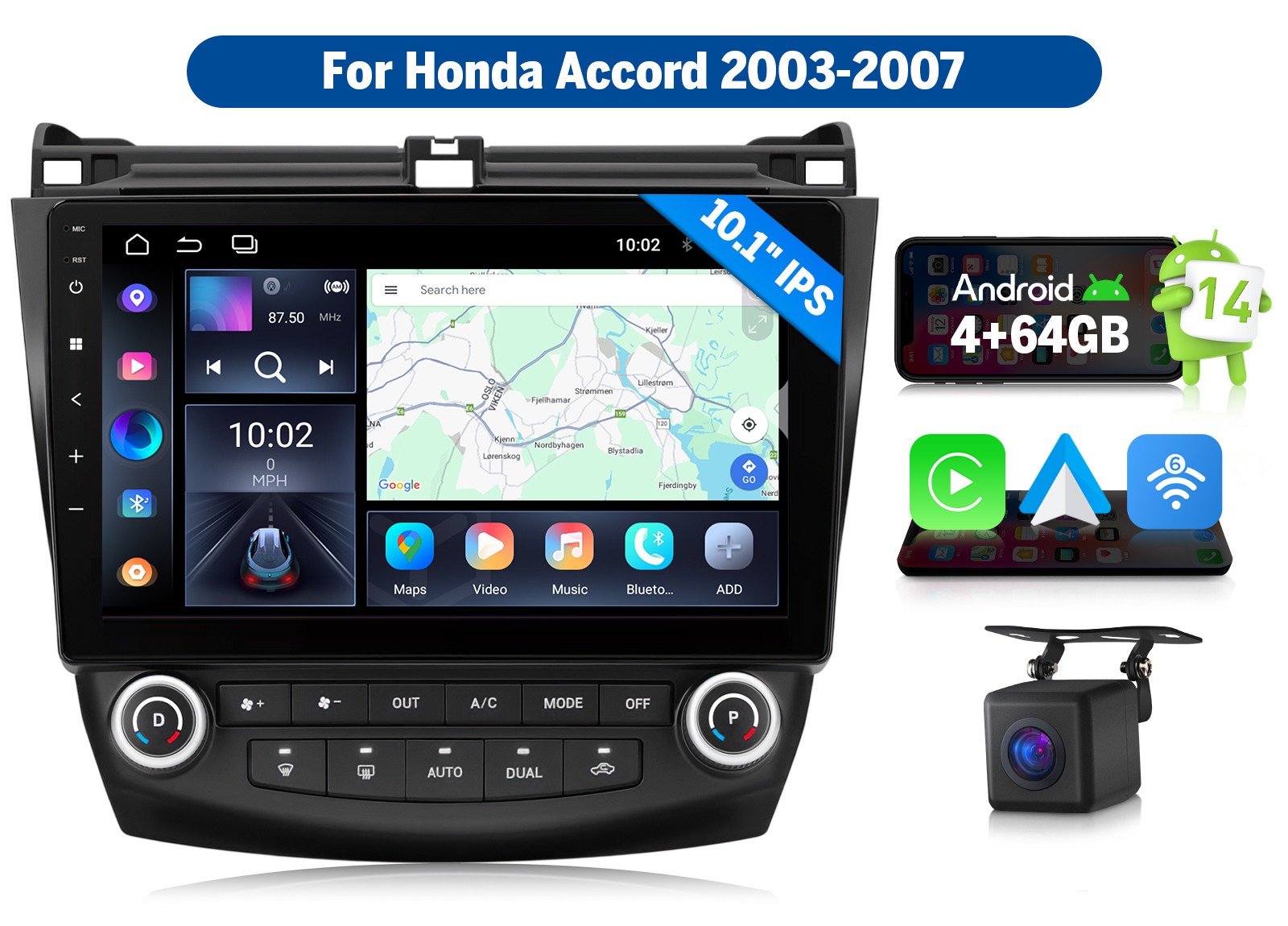 HAC1X7A 10″ Android IPS for 03 04 05 06 07 Accord Sedan Car Stereo Radio CarPlay