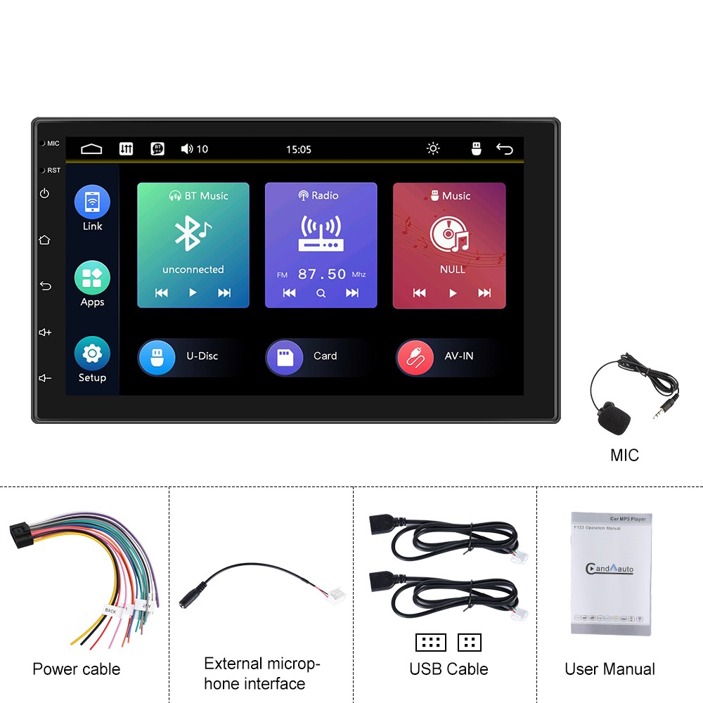 Double 2 Din Car Apple/Andriod Car Play Touch Screen Stereo Bluetooth Radio SWC