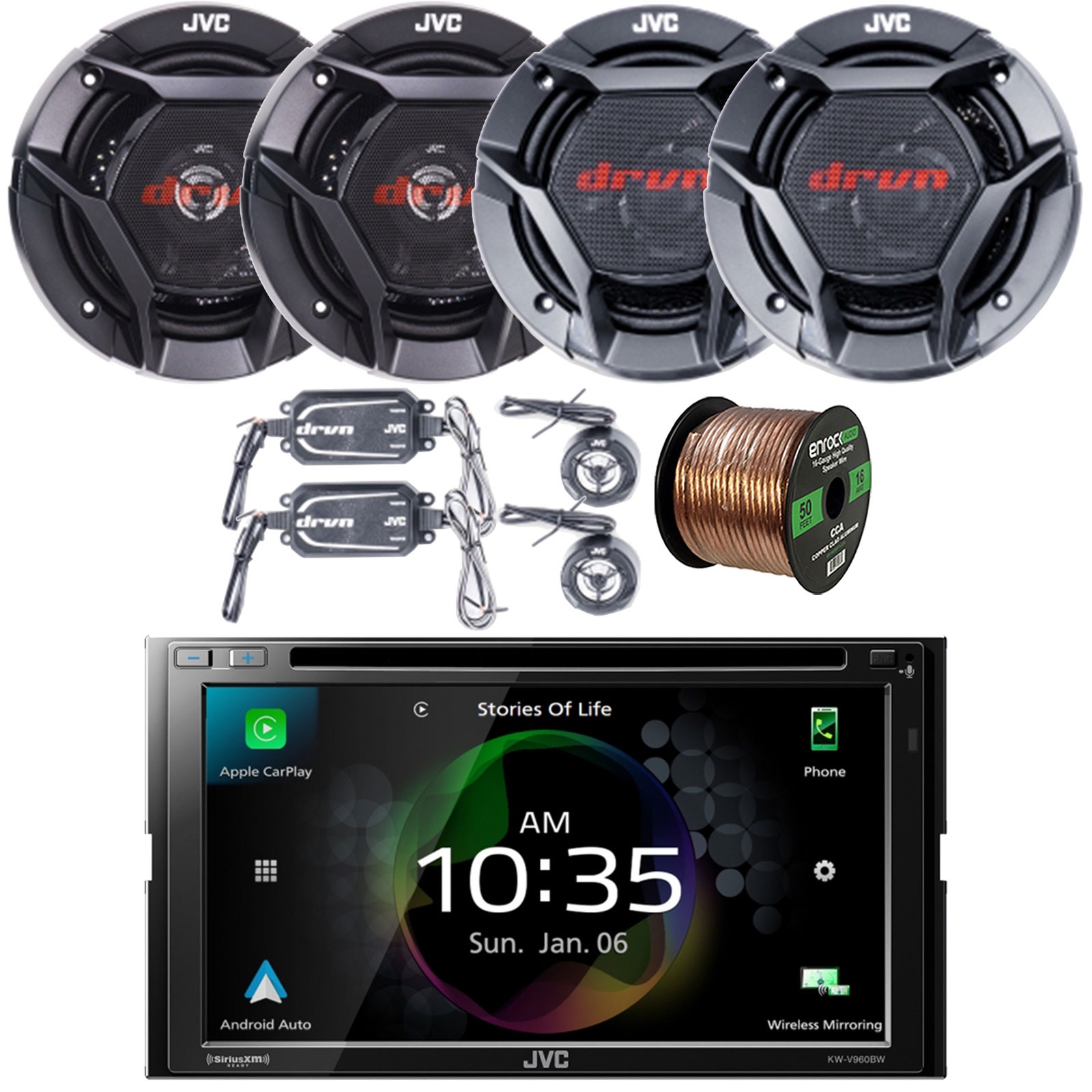 JVC KW-V960BW Bluetooth Radio, 2x 6.5″ Speaker, 2x 6.5″ Component Speaker, Wire