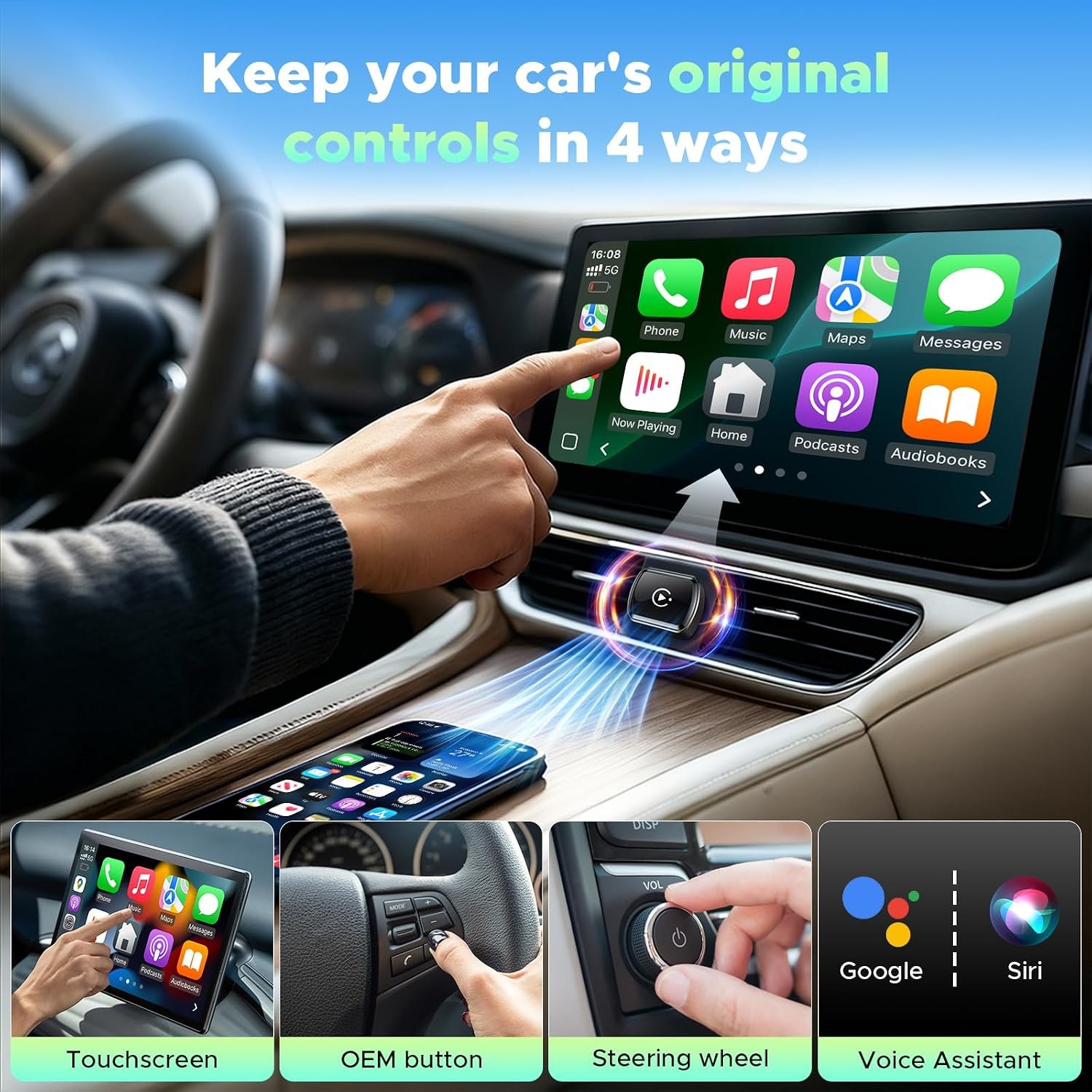 4 in 1 Wireless CarPlay Adapter For Apple Android Carplay Dongle Plug and Play