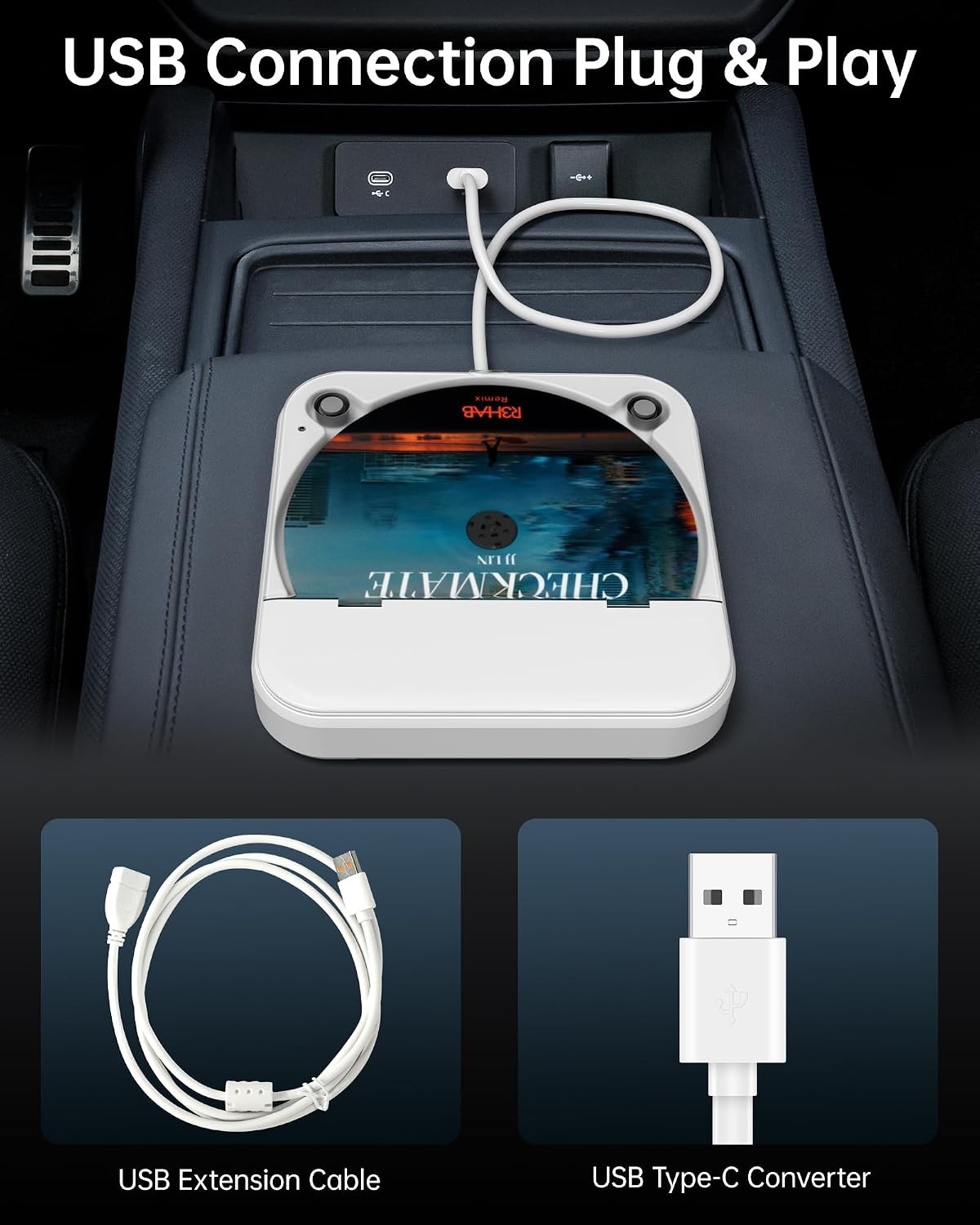 ENVYCLOUD Portable Car CD Player with USB/AUX Port,External CD Player