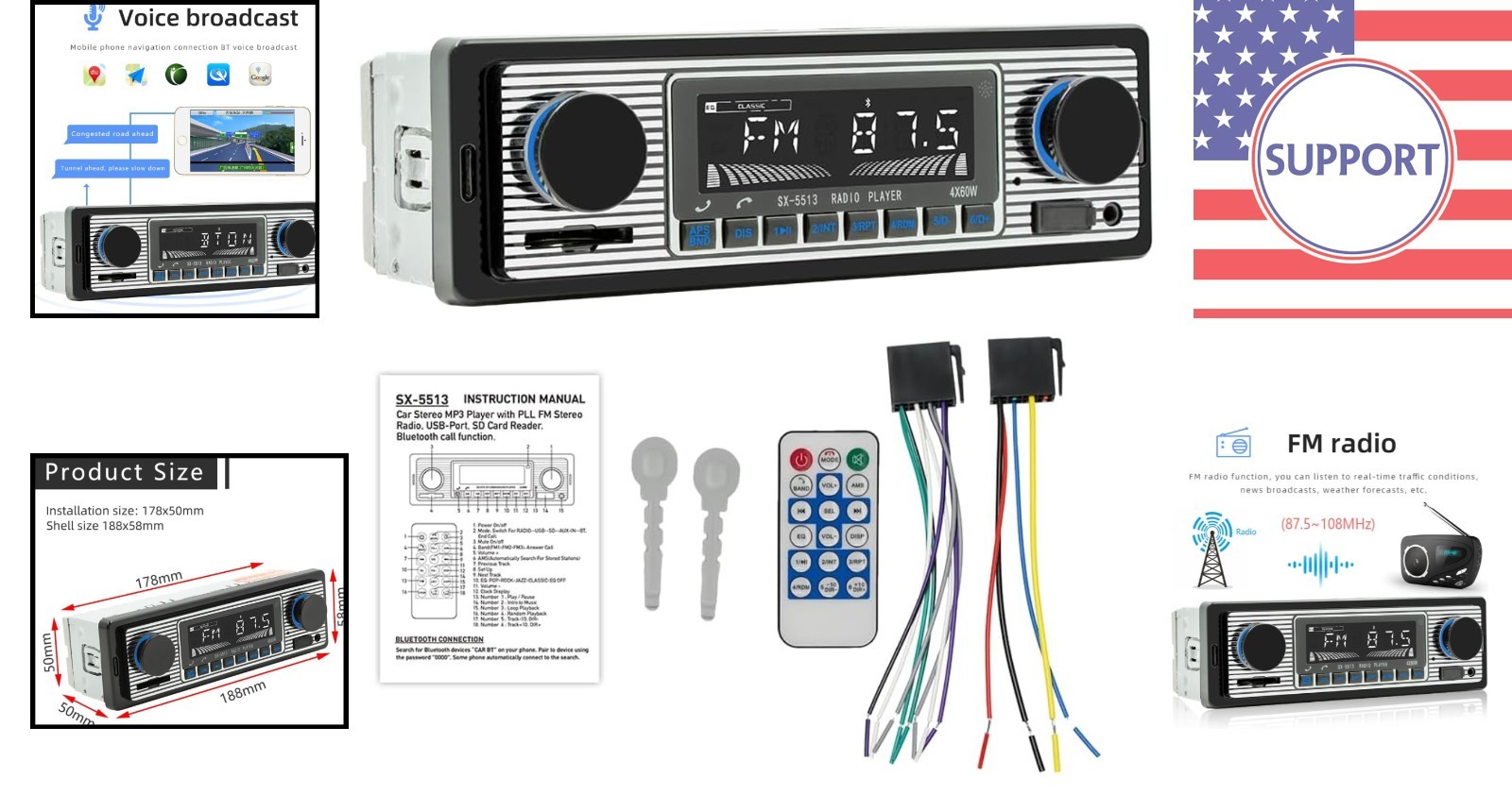 Classic 7-Inch Bluetooth Car Audio Receiver – Voice Control & USB/AUX Support