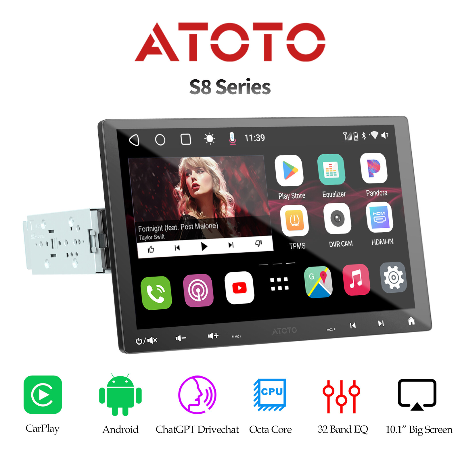 ATOTO S8 MS 1DIN 10″ Floating Car Stereo 4G+32G Wireless Android Carplay 2BT