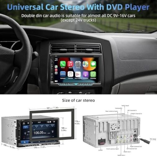 Double Din Car Stereo with CD/DVD Player – CarPlay & Android Auto – Car Style A