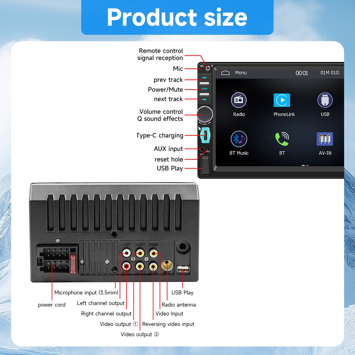 Double 2Din 7″ Touch Screen Stereo Bluetooth Radio Car Apple/Android Carplay GPS