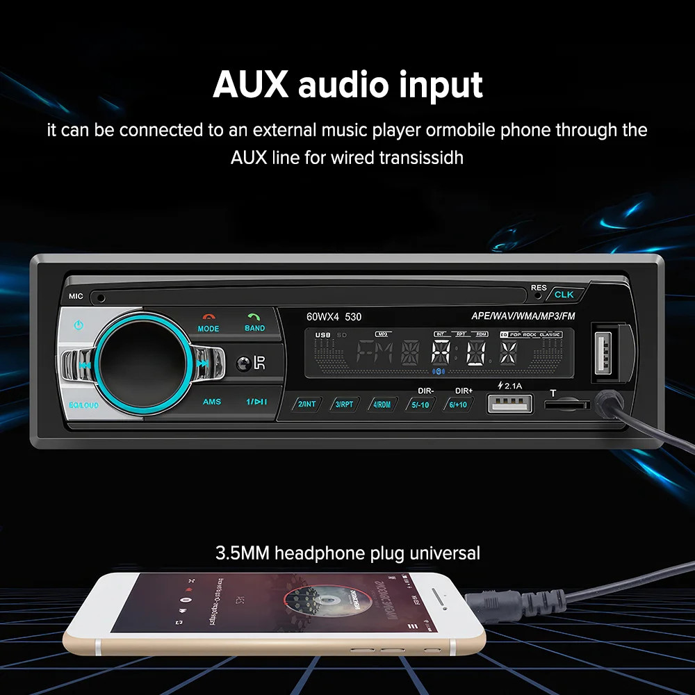 Single 1 DIN Car Stereo Radio Mp3 Player AUX IN USB TF SD Head Unit Bluetooth FM