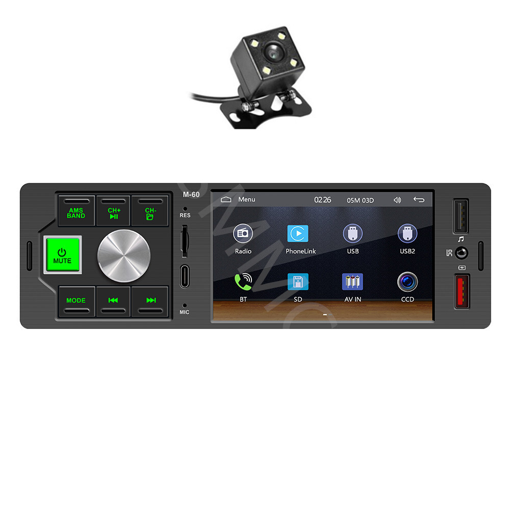 For Apple Carplay Car Radio Player 1 DIN Touch Screen Bluetooth Mirrorlink W/Cam