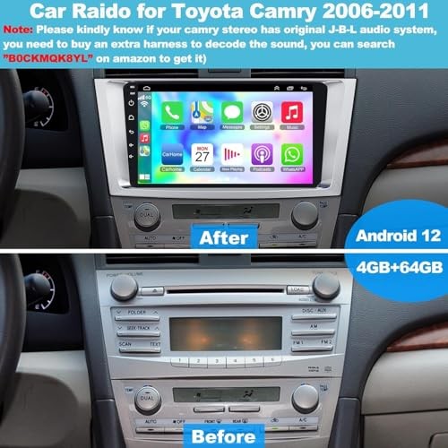 4GB+64GB Car Radio for Toyọta Caṃry 2006-2011,9 Inch IPS For Camry 06-11