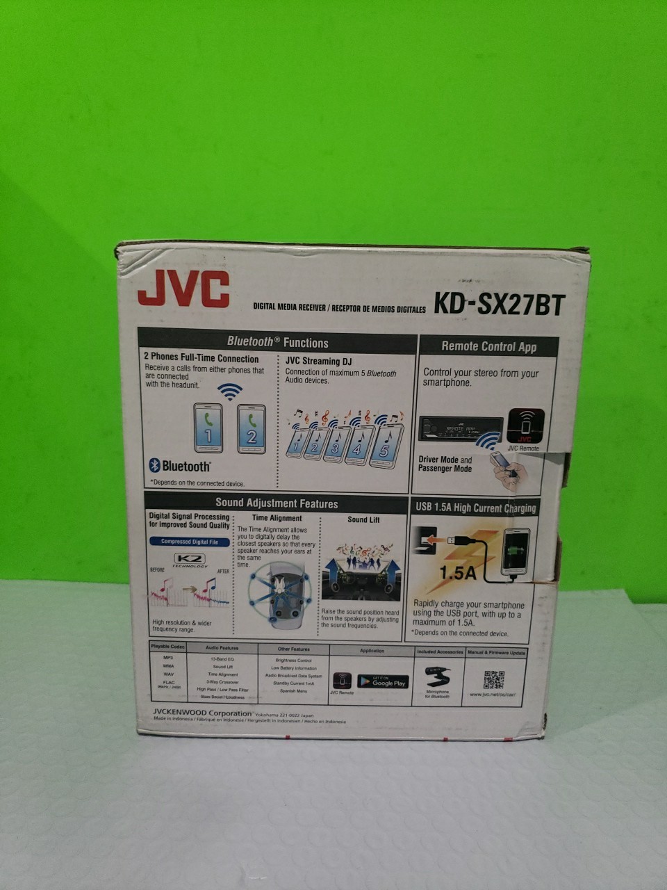 JVC KDSX27BT Car Stereo with Bluetooth 100W Digital Media Receiver 1.5A Open Box