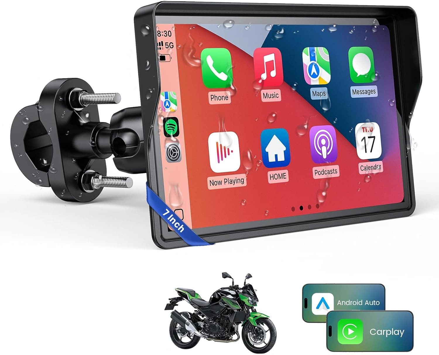 Portable 7″ Touch Screen Motorcycle GPS Navigator Wireless CarPlay Android Auto