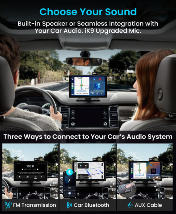Pantalla CarPlay de 9″ con Android Auto, Cámara 4K y Cámara Trasera 1080P. Nuevo