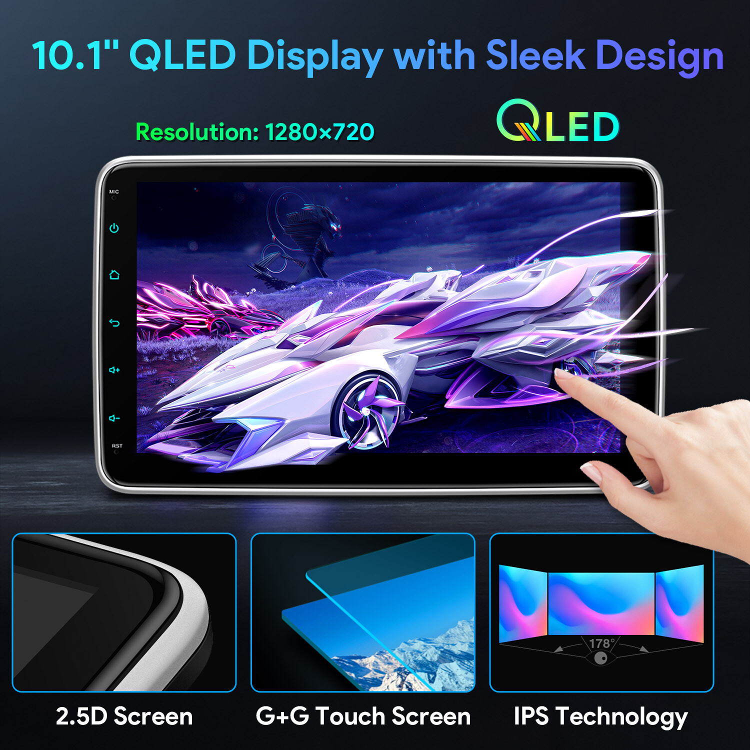 1 DIN 10.1″ Car Stereo AM/FM Radio GPS SatNav IPS QLED Screen Head Unit CarPlay